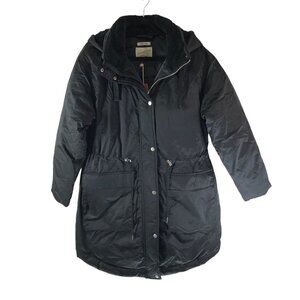 Universal Thread Womens Black Water-Resistant Parka Coat Cinch Waist Hooded S